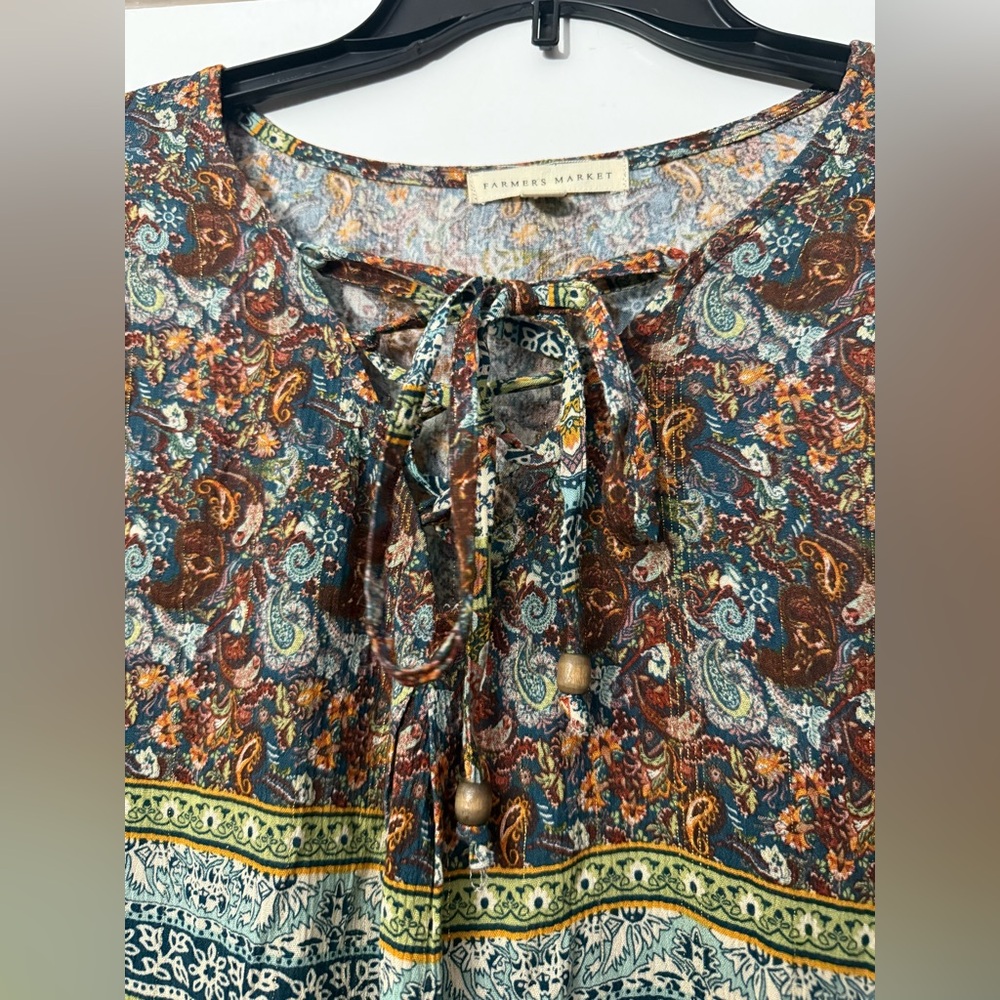 Farmers Market BOHO long sleeve blouse with lattice EUC - Picture 5 of 9